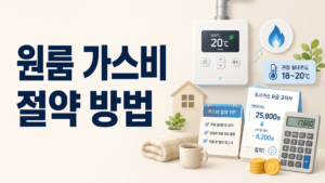 원룸에서 보일러 온도와 난방 설정을 조절해 가스비를 절약하는 모습