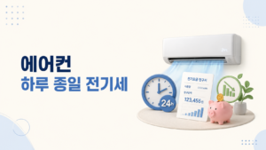 에어컨을 하루 종일 24시간 사용했을 때 예상 전기 사용량과 전기요금을 확인하는 이미지