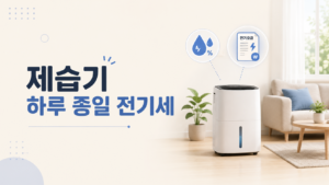 제습기를 하루 종일 사용했을 때 전기 사용량과 전기요금이 얼마나 나오는지 정리한 이미지